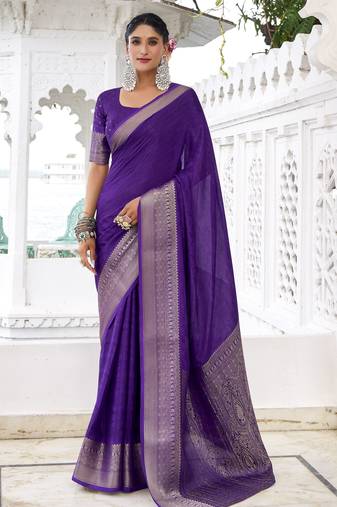 purple color beautiful chinon fabric woven designer saree for trendy girlie looks