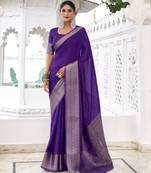 purple color beautiful chinon fabric woven designer saree for trendy girlie looks