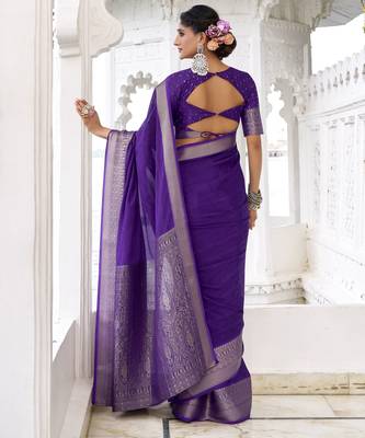 purple chinon woven saree trendy girlie looks 3
