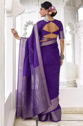 purple chinon woven saree trendy girlie looks