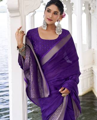purple chinon woven saree trendy girlie looks 4
