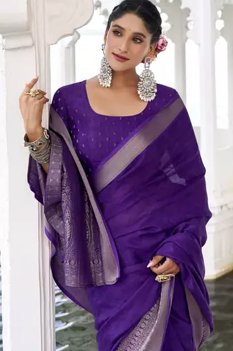 purple chinon woven saree trendy girlie looks