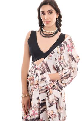 white chinon ready to wear saree elegant style 3