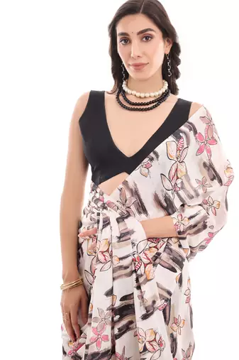 white chinon ready to wear saree elegant style