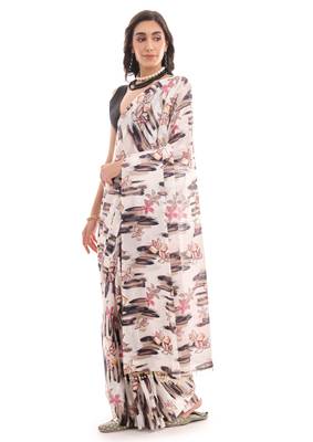 white chinon ready to wear saree elegant style 4