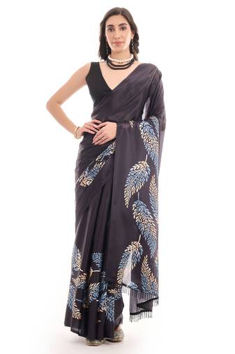 black color chinon fabric ready to wear saree for elegant bollywood style