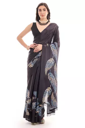 black color chinon fabric ready to wear saree for elegant bollywood style