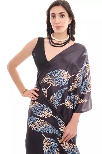 black chinon ready to wear saree elegant style