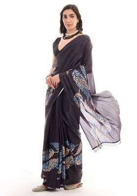 black chinon ready to wear saree elegant style 4