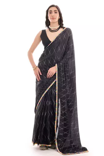 black color chinon fabric ready to wear saree for elegant bollywood style