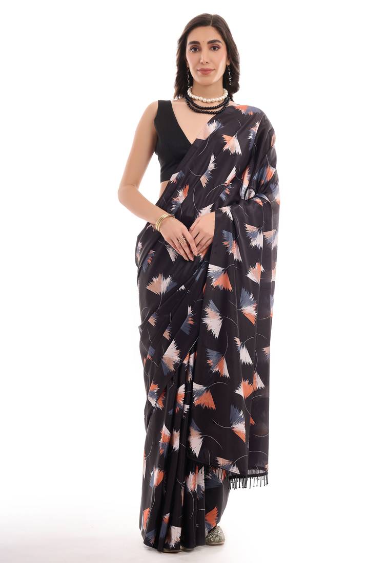 black color chinon fabric ready to wear saree for elegant bollywood style