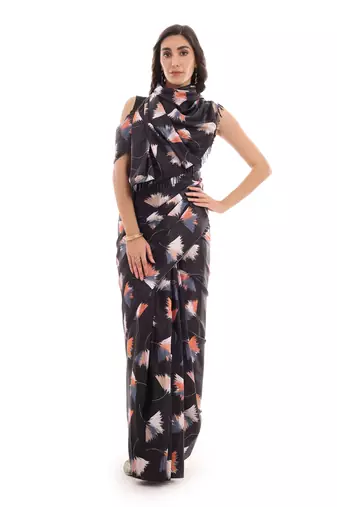 black chinon ready to wear saree elegant style
