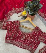 Red Color Embroidered Satin Silk Saree