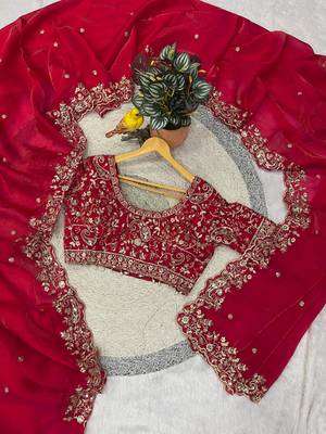 Red Color Embroidered Satin Silk Saree 3