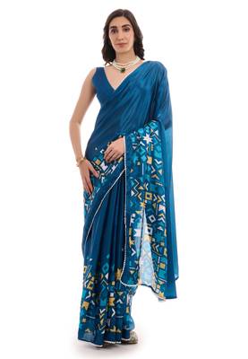 teal chinon ready to wear saree elegant style 1