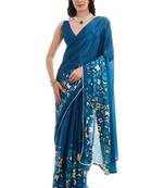 teal color chinon fabric ready to wear saree for elegant bollywood style