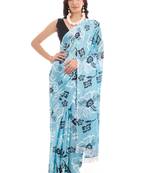 sea green color chinon fabric ready to wear saree for elegant bollywood style