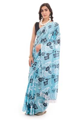 sea green chinon ready to wear saree elegant style 4