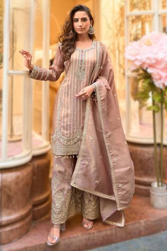 Simar viscose jacquard embroidered palazzo kurti set with silk dupatta