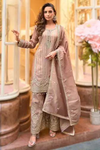 Simar viscose jacquard embroidered palazzo kurti set with silk dupatta