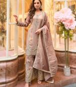 Simar viscose jacquard embroidered palazzo kurti set with silk dupatta