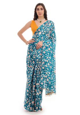 teal chinon ready to wear saree elegant style 1