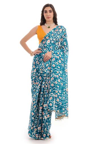 teal color chinon fabric ready to wear saree for elegant bollywood style