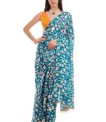 teal color chinon fabric ready to wear saree for elegant bollywood style