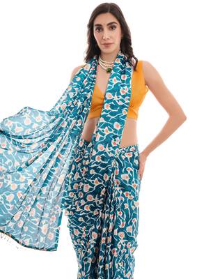 teal chinon ready to wear saree elegant style 3