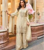 Simar viscose jacquard embroidered palazzo kurti set with silk dupatta