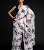 white color chinon fabric ready to wear saree for elegant bollywood style