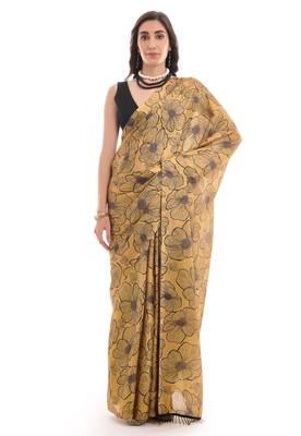 mustard chinon ready to wear saree elegant style 1
