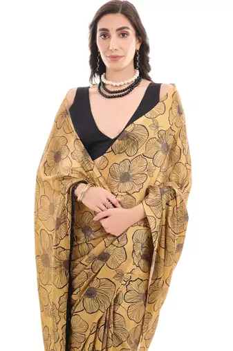 mustard chinon ready to wear saree elegant style