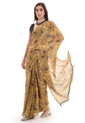 mustard chinon ready to wear saree elegant style 4