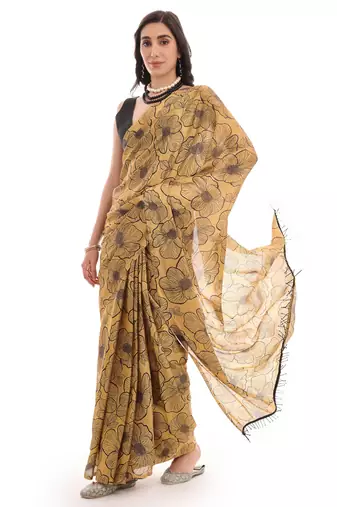 mustard chinon ready to wear saree elegant style