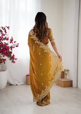 mustard trendy chiffon glamorous partywear saree 3