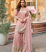 Simar viscose jacquard embroidered palazzo kurti set with silk dupatta