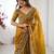 mustard color trendy fendy chiffon fabric glamorous partywear saree