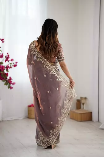 grey trendy chiffon glamorous partywear saree