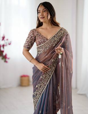 grey trendy chiffon glamorous partywear saree 4