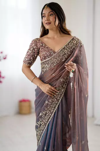 grey trendy chiffon glamorous partywear saree