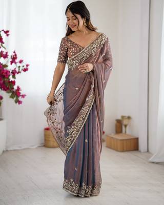 grey trendy chiffon glamorous partywear saree 5