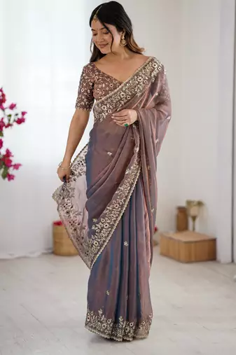 grey trendy chiffon glamorous partywear saree