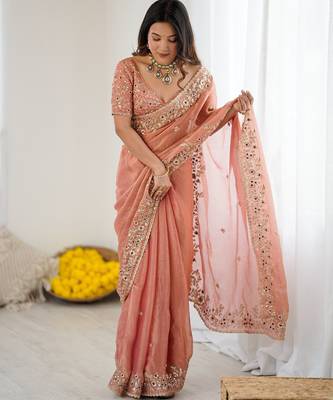 peach trendy chiffon glamorous partywear saree 3
