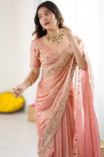 peach trendy chiffon glamorous partywear saree