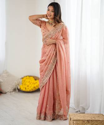 peach trendy chiffon glamorous partywear saree 5