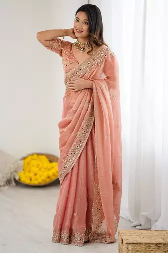 peach trendy chiffon glamorous partywear saree