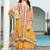 Yellow printed with handwork natural crepe aline kurti with plazzo