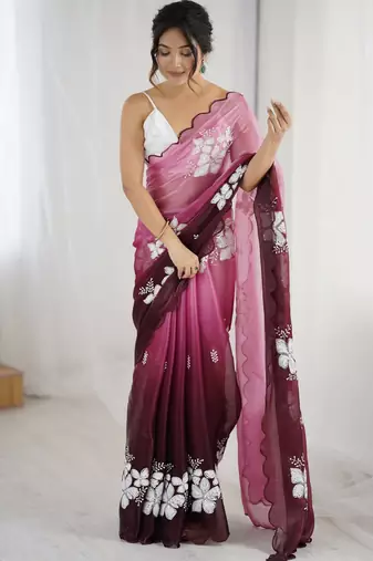 maroon color glamorous jimmy choo fabric beautiful embroidered saree