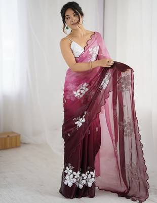 maroon glamorous jimmy choo embroidered saree 3